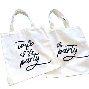 Cotton canvas tote bags (2) in the set. 13.5” x 14”. Perfect hostess gift